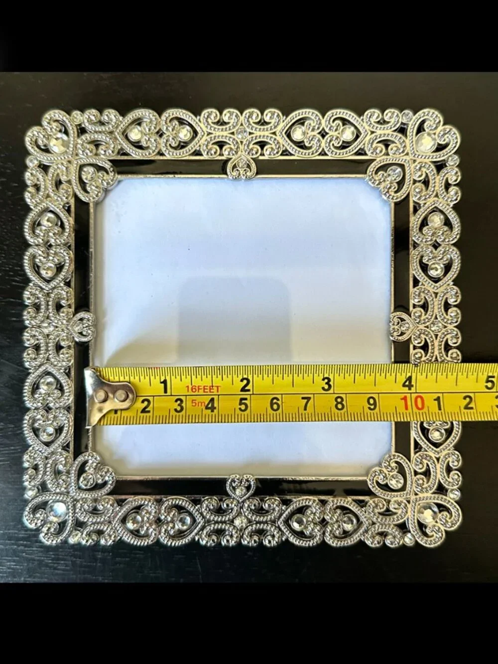 Vintage Two's Company Jeweled Filigree Heart Picture Frame Black Enamel Square